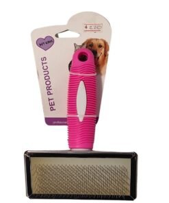 Cepillo cardina para perro o gato con mango de goma rosa