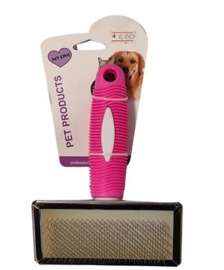 Cepillo cardina para perro o gato con mango de goma rosa