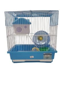 Jaula para hamster dos pisos, con casita, rueda, bebedero y comedero
