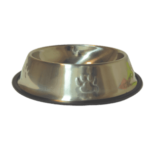 Comedero de metal con borde de goma