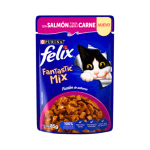 Sobre de Salmon con Salsa Sabor Carne para Gato Felix Fantastic Mix 85g