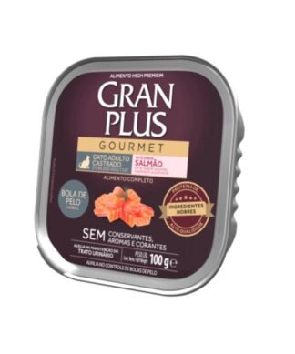 Paté Gran Plus Gatos Adulto Castrado Bola de Pelos Sabor Salmón 100g
