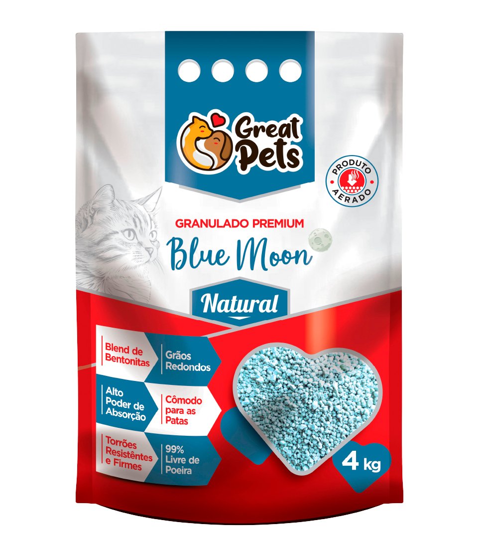 Sanitario Granulado Aglomerante Premium Great Pets Blue Moon Natural 4kg