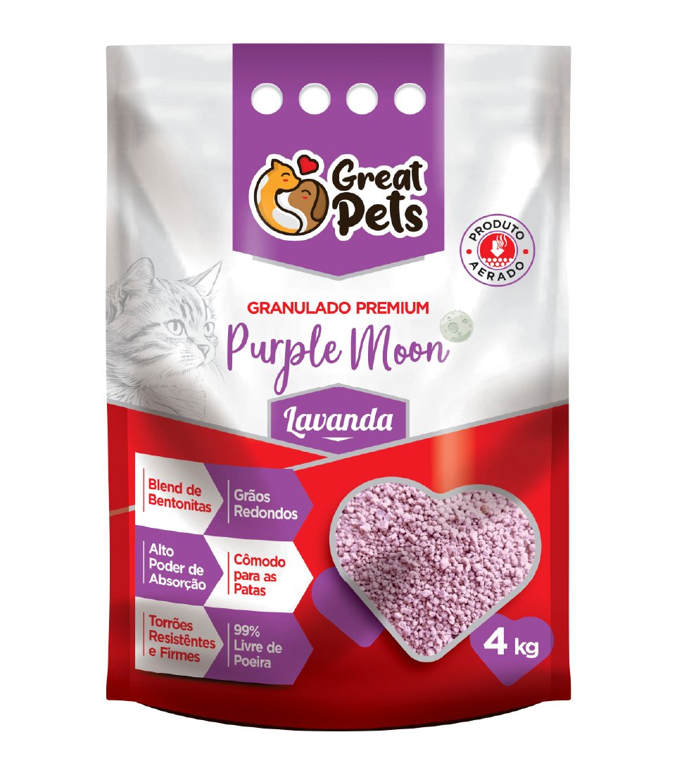 Sanitario Granulado Aglomerante Premium Great Pets Purple Moon Lavanda 4kg